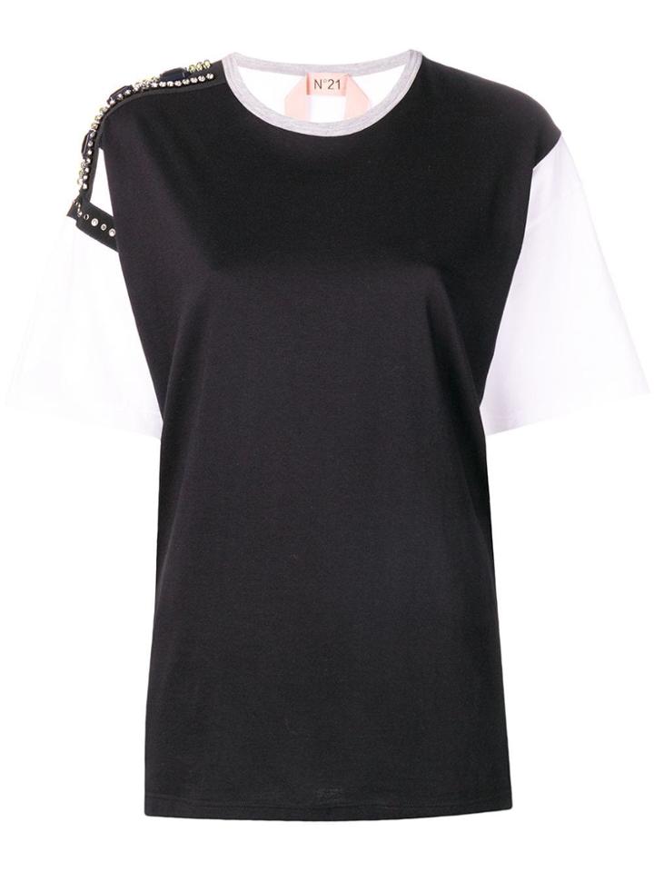 No21 Stone Embellished Shoulder T-shirt - Black