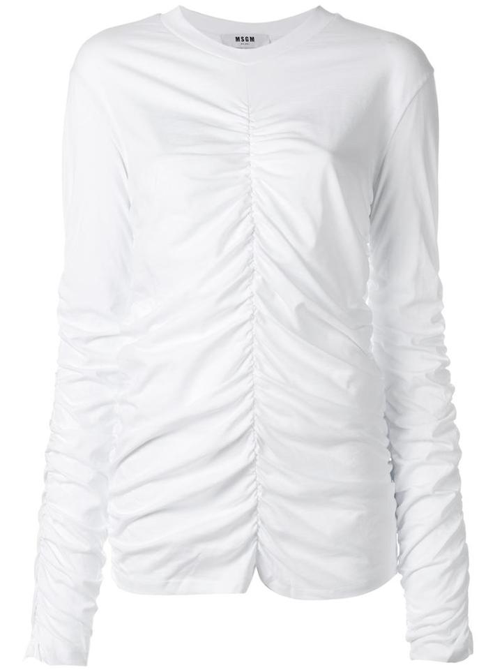 Msgm Ruched Detail T-shirt, Women's, Size: Xs, White, Cotton
