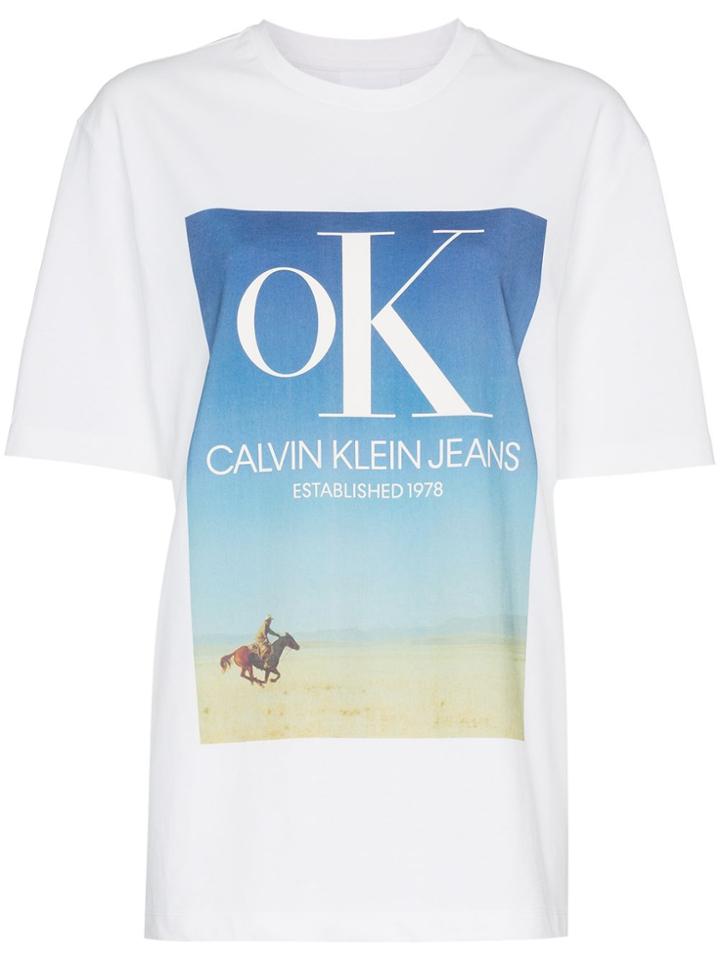 Calvin Klein Jeans Est. 1978 Ok Logo Print Cotton T Shirt - White