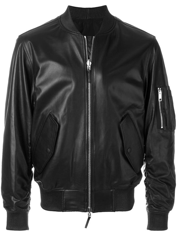 Ermanno Scervino Leather Bomber Jacket - Black