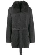 Max & Moi Fur Collar Cardigan - Grey