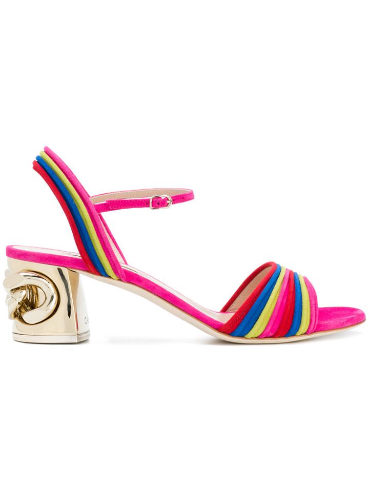 Casadei Striped Chain Heel Sandalstoe - Multicolour