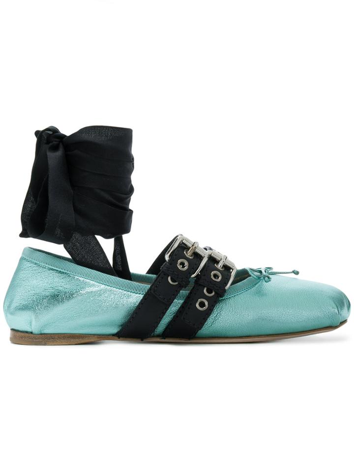 Miu Miu Buckled Ballerinas - Blue