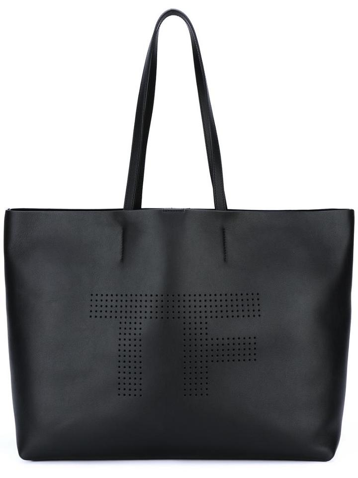 Tom Ford Perforated Shopping Bag, Women's, Black, Calf Leather