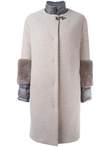 Fay Sleeve Detail Coat, Women's, Size: 44, Nude/neutrals, Feather Down/polyamide/coypu Fur
