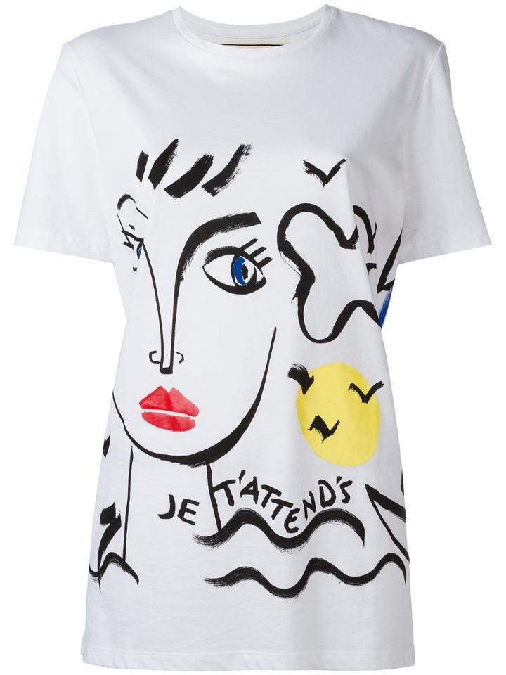 Iceberg Face Print T-shirt, Women's, Size: 38, White, Cotton