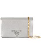 Prada Logo Plaque Chain Wallet - Metallic