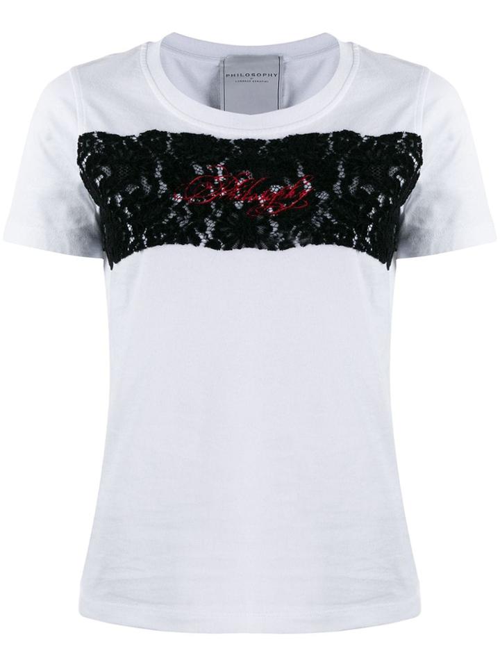 Philosophy Di Lorenzo Serafini Logo Embroidered Lace T-shirt - White