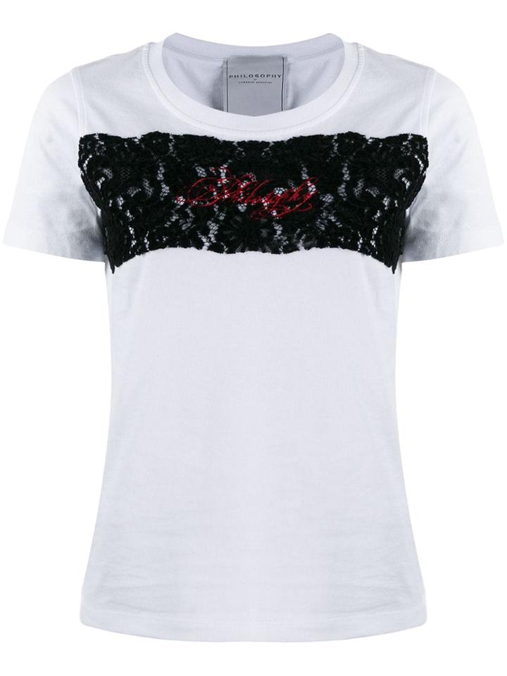 Philosophy Di Lorenzo Serafini Logo Embroidered Lace T-shirt - White