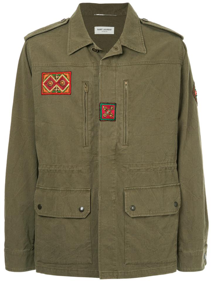 Saint Laurent Patch Detail Military Parka Jacket - Green