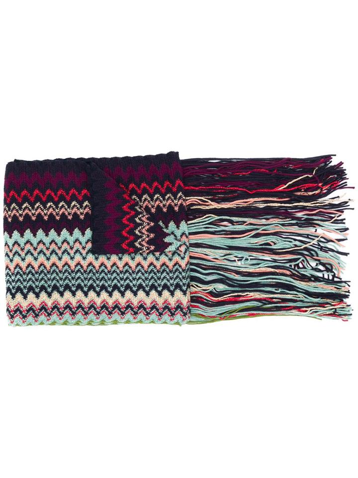 Missoni Chevron Striped Intarsia Scarf - Blue