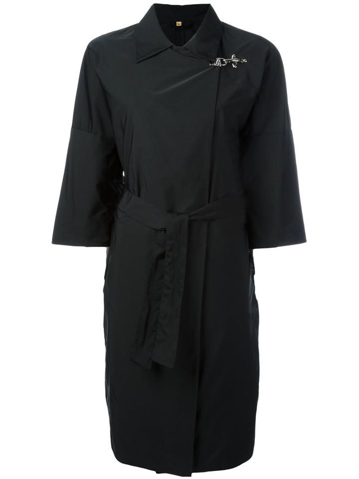 Fay - Short-sleeve Belted Coat - Women - Polyester - M, Black, Polyester