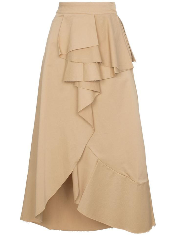 Johanna Ortiz Frou Frou Wrap Ruffle Cotton Blend Skirt - Neutrals