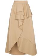 Johanna Ortiz Frou Frou Wrap Ruffle Cotton Blend Skirt - Neutrals