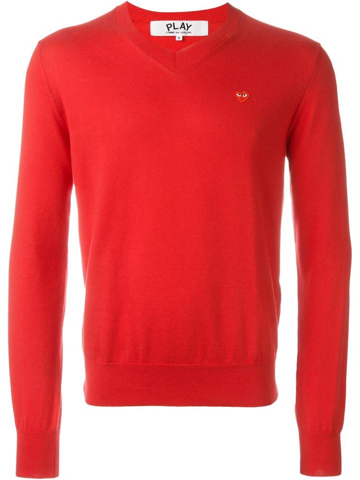 Comme Des Garçons Play Mini Heart V-neck Jumper, Men's, Size: Large, Red, Cotton