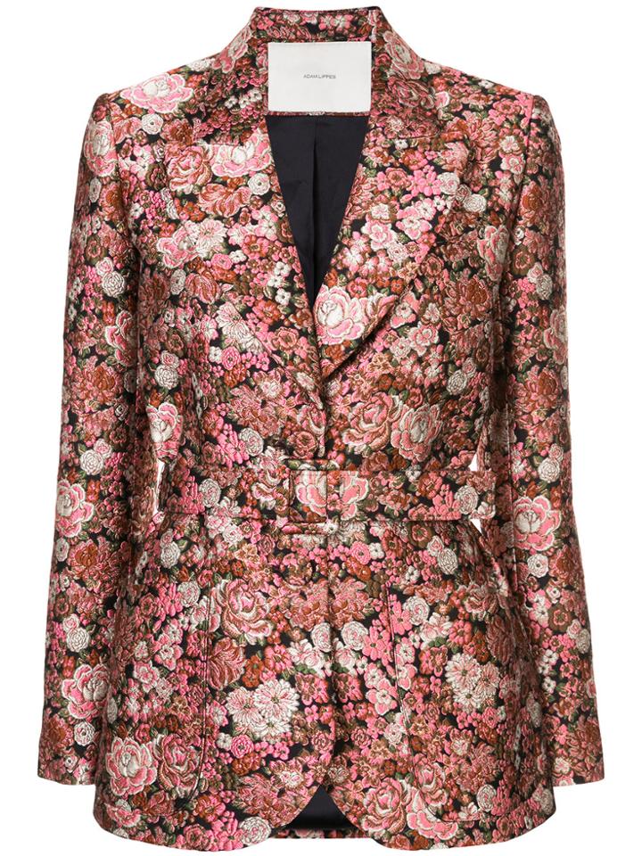 Adam Lippes Floral Brocade Belted Tuxedo Blazer - Pink & Purple