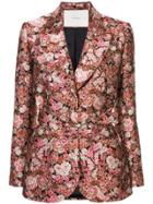 Adam Lippes Floral Brocade Belted Tuxedo Blazer - Pink & Purple