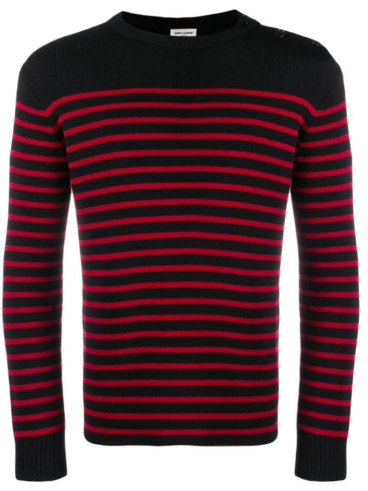 Saint Laurent Marinère Striped Knitted Jumper - Black