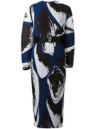 Solace - 'else' Printed Plissé Dress - Women - Polyester - 10, Women's, Blue, Polyester