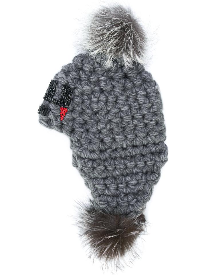 Philipp Plein Pompom Hat - Grey