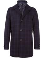 Herno Plaid Single Breasted Coat, Men's, Size: 48, Blue, Polyamide/polyester/wool