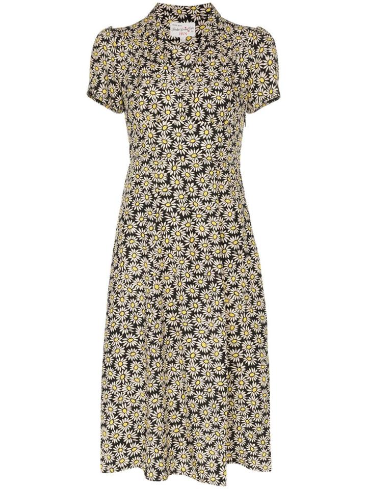 Hvn Morgan Daisy Print Silk Dress - Black