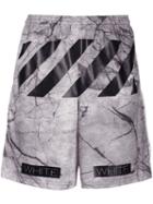Off-white Perforated Marble Print Track Shorts