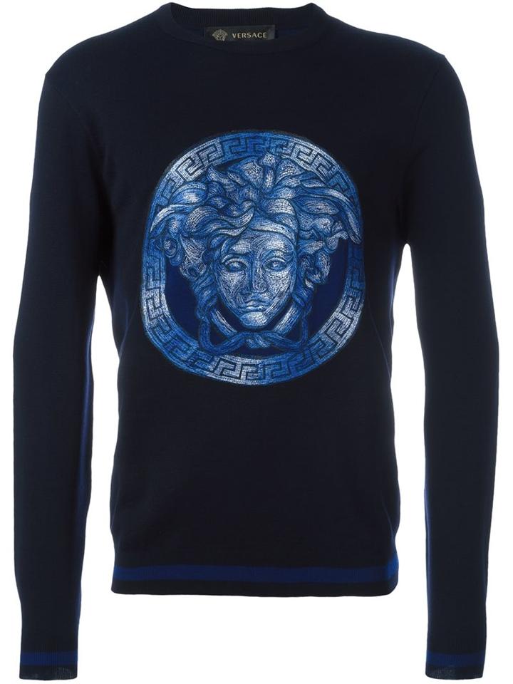 Versace Classic Medusa Watercolour Sweatshirt, Men's, Size: 52, Blue, Wool