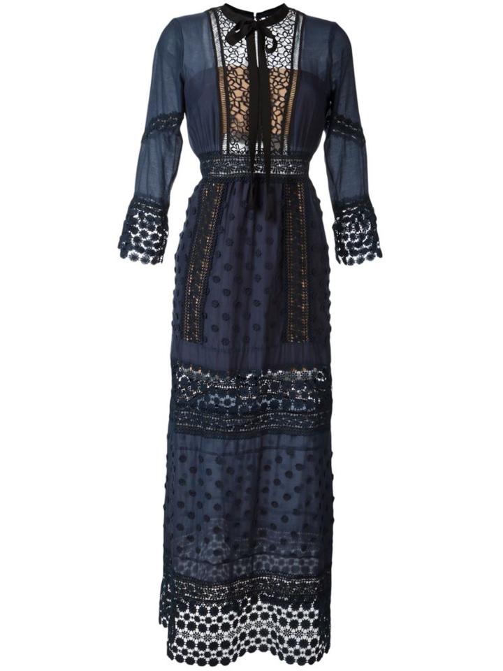 Self-portrait Embroidered Lace Dress, Women's, Size: 12, Blue, Silk/cotton/polyamide/tencel