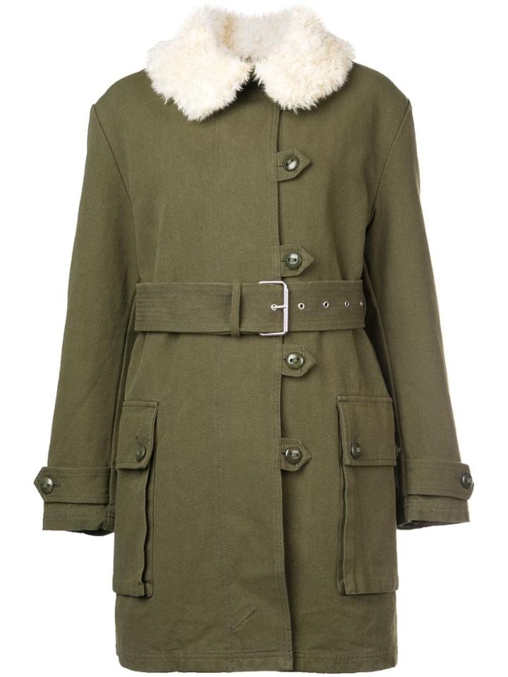 Proenza Schouler Shearling Collar Belted Parka - Green