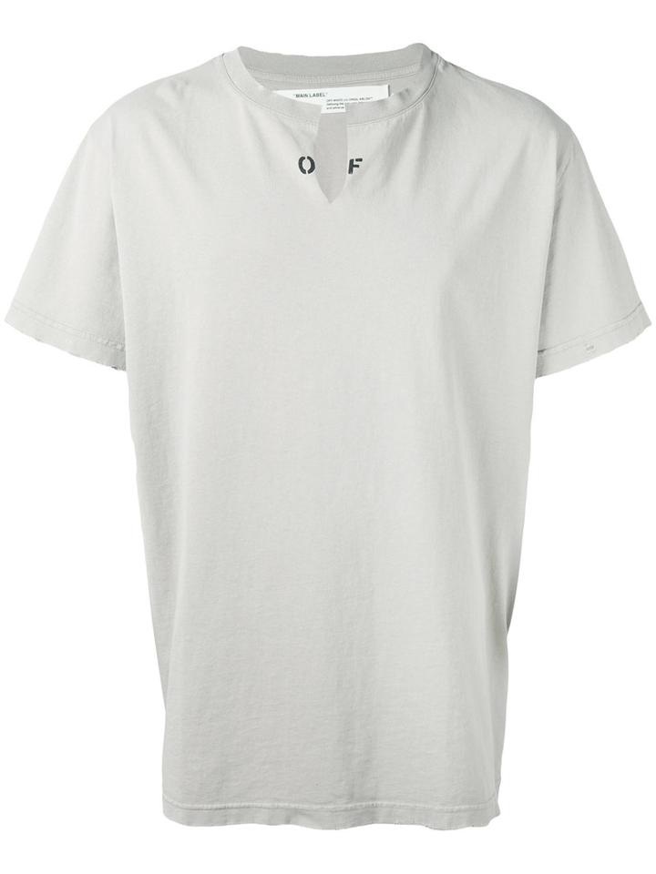 Off-white Collar Cut T-shirt, Men's, Size: Medium, Green, Cotton