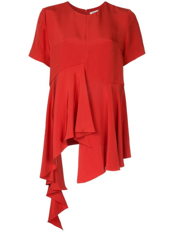 Goen.j Asymmetric Ruffle-paneled Heavy-silk Top - Red
