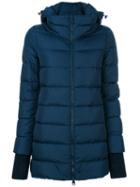 Herno - Knitted Cuffs Hooded Jacket - Women - Polyamide/feather/goose Down - 46, Blue, Polyamide/feather/goose Down