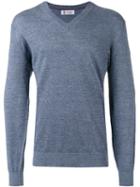 Brunello Cucinelli V Neck Sweatshirt, Men's, Size: 52, Blue, Cotton/linen/flax