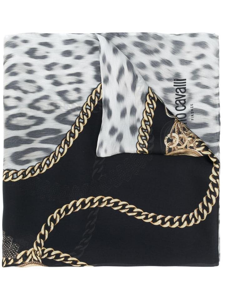 Roberto Cavalli Heritage Jaguar And Jewels Print Scarf - Black