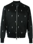 Neil Barrett Lightning Bolt Bomber Jacket, Men's, Size: L, Black, Polyamide/acetate/viscose/polyester