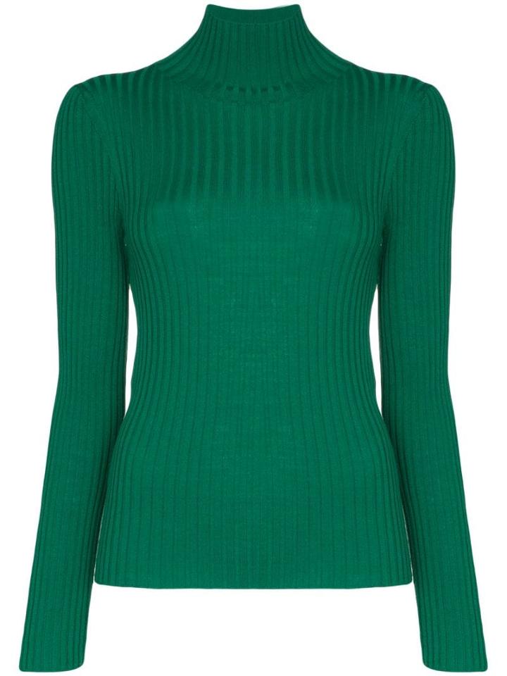 Plan C Turtleneck Ribbed Knit Top - Green