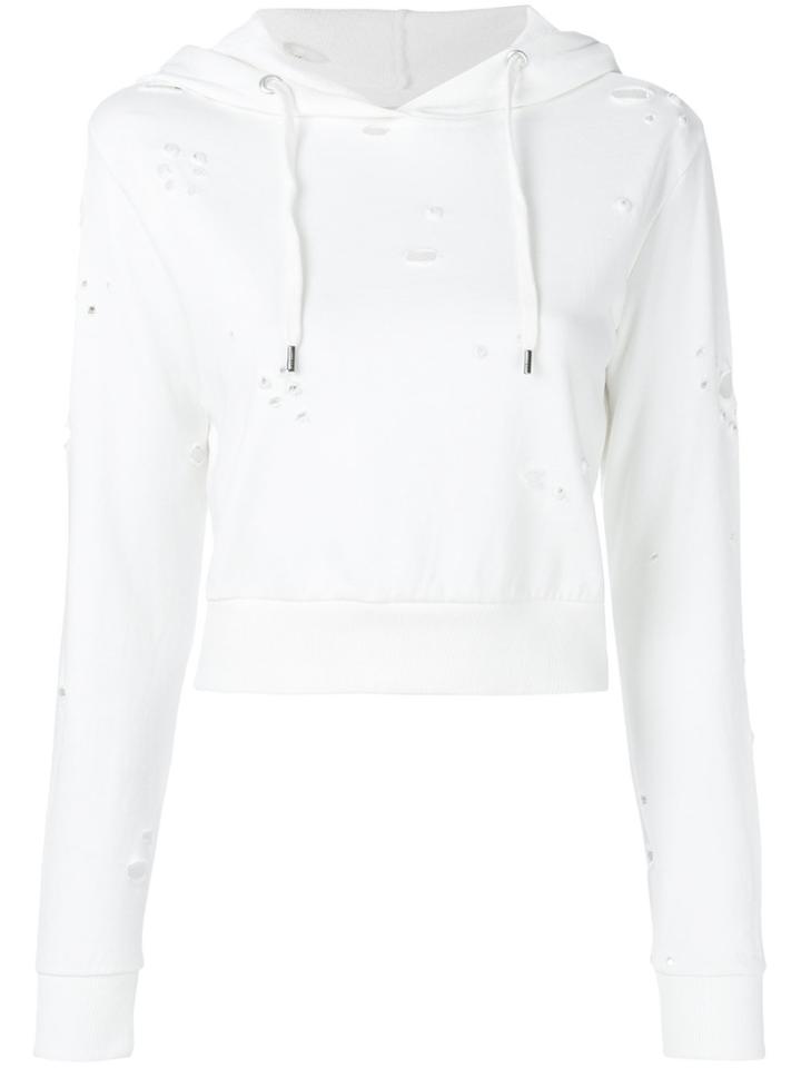 Pinko Distressed Cropped Hoody - White