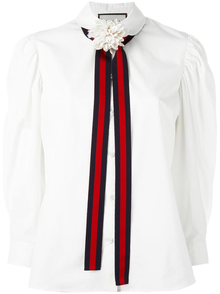 Gucci Web Tie Blouse, Women's, Size: 44, Nude/neutrals, Cotton