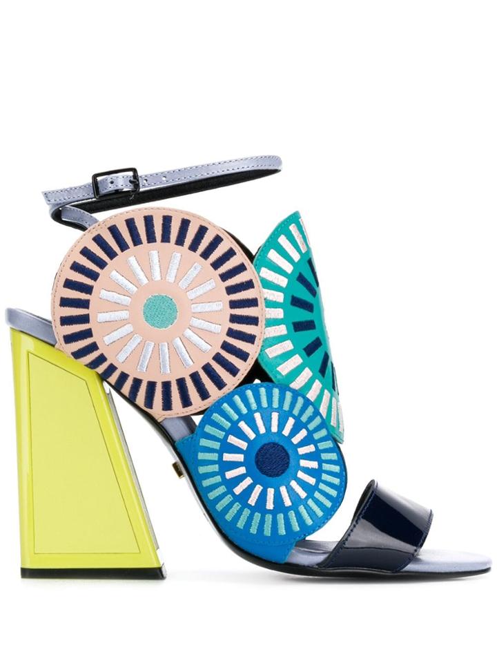 Kat Maconie Embroidered Circles Sandals - Blue