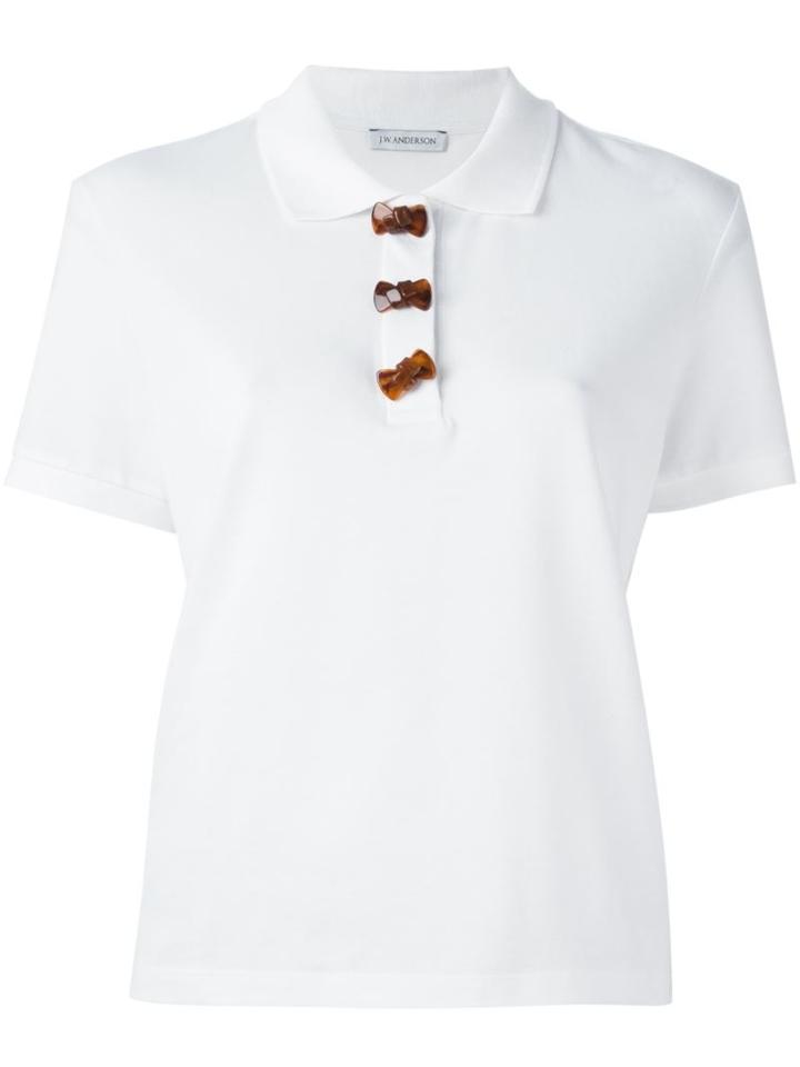 J.w. Anderson Ribbon-shaped Button Polo Shirt, Women's, Size: L, White, Cotton