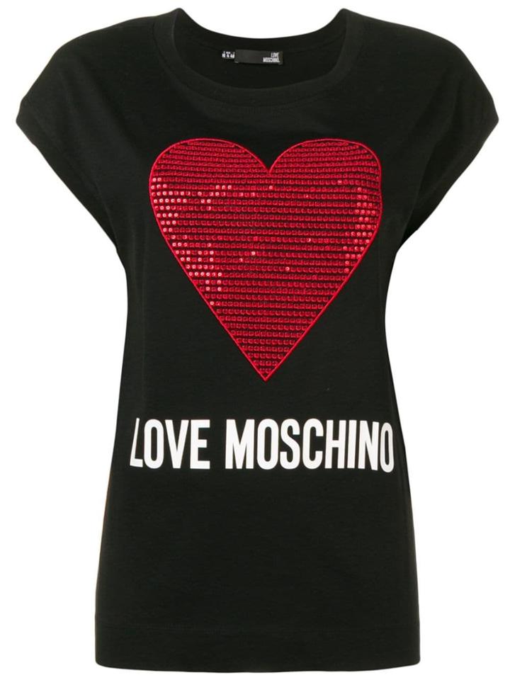Love Moschino Heart Embroidered T-shirt - Black