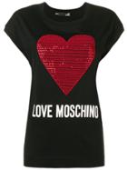 Love Moschino Heart Embroidered T-shirt - Black