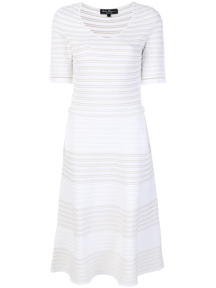 Salvatore Ferragamo Striped Knitted Dress - White