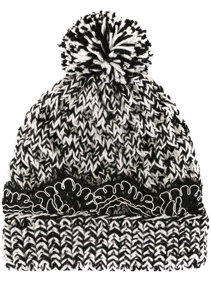 0711 Lace-trim Knit Beanie - Black