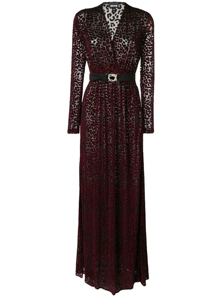 Just Cavalli Flocked Sheer Long Dress - Red