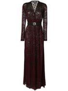 Just Cavalli Flocked Sheer Long Dress - Red