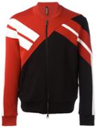 Neil Barrett Contrast Panel Bomber Jacket, Men's, Size: Large, Red, Viscose/spandex/elastane/polyurethane/cotton