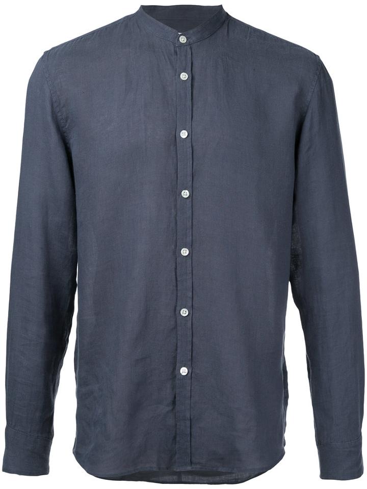 Venroy - Mandarin Neck Shirt - Men - Linen/flax - M, Grey, Linen/flax