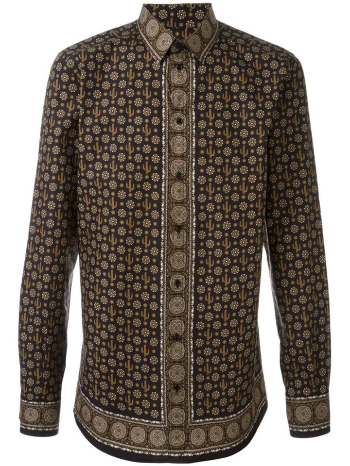 Dolce & Gabbana Cactus Print Shirt, Men's, Size: 38, Black, Cotton